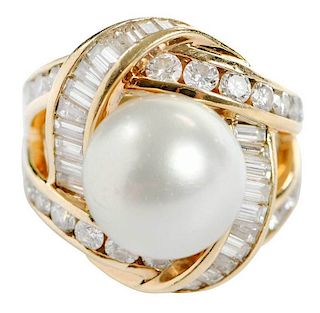 Charles Krypell 18kt. Diamond and Pearl Ring