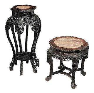 Chinese Carved Hardwood and Marble-