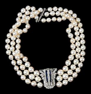 14kt. Gold, Pearl and Sapphire Choker Necklace
