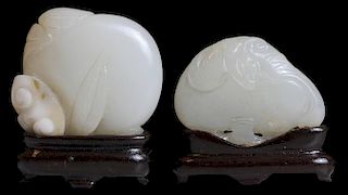 Two Antique Carved Pale Celadon