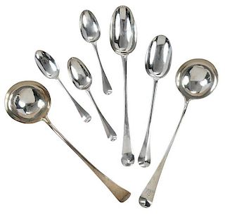 Seven George II English Silver Spoons/Ladles