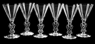 Six R. Lalique Strasbourg Small Glass Stems