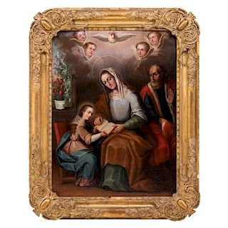 FRAY MIGUEL DE HERRERA (ACTIVE DURING THE 18TH CENTURY), THE EDUCATION OF VIRGIN MARY. Oil on canvas, signed and dated on 1739.