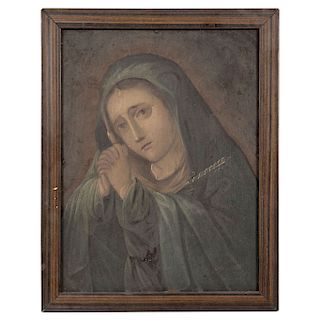 THE SORROWFUL VIRGIN. MEXICO, 19TH CENTURY. Oil on copper.