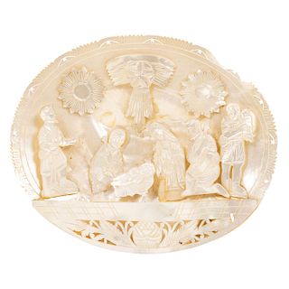 THE ADORATION OF THE SHEPHERDS. 20TH CENTURY. Carved mother-of-pearl. 