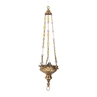 CENSER. MEXICO, 19TH CENTURY. Gilt metal censer with a chain. 