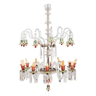 CHANDELIER. FRANCE, BEGINNING OF THE 20TH CENTURY. Czechoslovak cut crystal with bronze structure. For 12 lights. 
