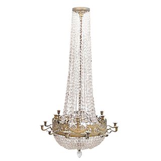 CHANDELIER. FRANCE, END OF THE 19TH CENTURY. Empire style. Cut crystal with bronze structure. For 18 lights. 