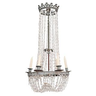CHANDELIER. FRANCE, END OF THE 19TH CENTURY. Empire style. Cut crystal with metal structure. For 6 candles.
