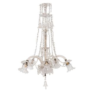 CHANDELIER. FRANCE, FIRST HALF OF THE 20TH CENTURY. Empire style. Cut glass with bronze structure. For 5 candles.