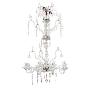 CHANDELIER. FRANCE, 20TH CENTURY. Cut crystal and metal. For 4 lights and 8 candles. 