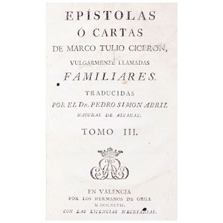 Marco Tulio Cicerón. Los Diálogos de Cicerón / Epístolas o Cartas. Madrid y Valencia  a) Marco : 1788 y 1798. Piezas: 4.