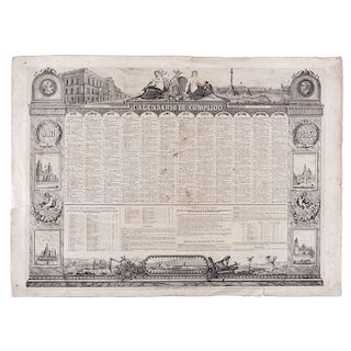 Calendario de Cumplido. Año 1846. México: Imprenta Litográfica y Tipográfica de Ignacio Cumplido. Litografía, 42 x 57 cm.