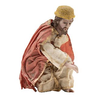 CHRIST. MEXICO, PRINCIPLES OF XX CENTURY. Figure modeled in polychrome wax and wood.