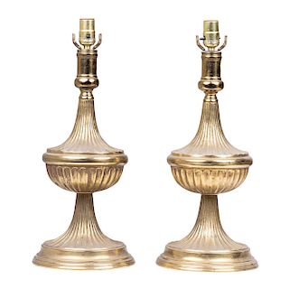 PAIR OF TABLE LAMPS. XX CENTURY. In golden brass. For one light, each. Gallonados designs. Pieces: 2