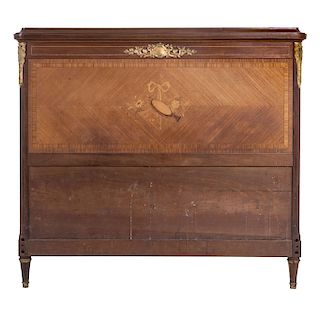 FULL BED HEAD. XX CENTURY. EMPIRE STYLE. Made of carved and veneered wood. With marquetry applications