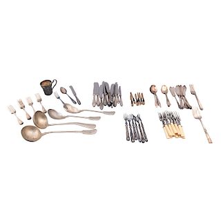 SEVEN SETS OF CUTLERY XX CENTURY Made of silver metal and alpaca. Decorated with organic elements.