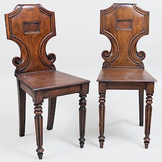 Pair of Early Victorian Oak Hall Chairs