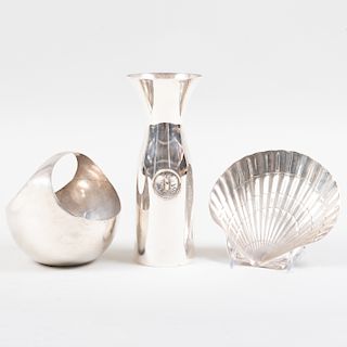 Tiffany Silver Shell Form Dish, a Continental Silver Basket and an Italian Silver Carafe