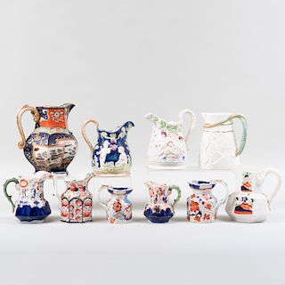 Group of Seven English Ironstone Pitchers and Three Ceramic Pitchers