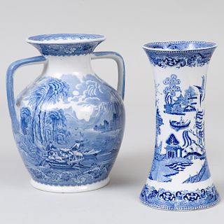 Two English Transfer Printed Porcelain Vases