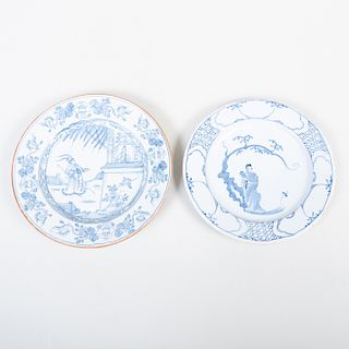 Two English Delftware Chinoiserie Blue and White Dishes
