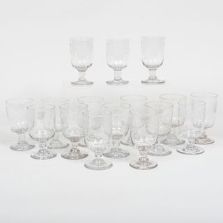Assembled Set of Sixteen Victorian Etched Glasses
