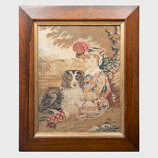 Two Needlework Pictures with Dogs