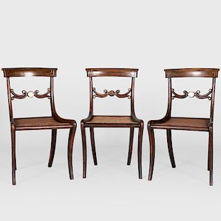 Three Regency Brass Inlaid Carved Rosewood Side Chairs