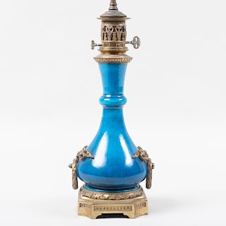 Chinese Gilt-Metal-Mounted Turquoise Glazed Porcelain Vase, Mounted as a Lamp
