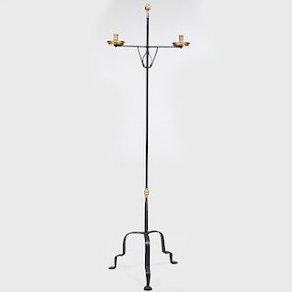Brass and Wrought-Iron Two-Light Candlestand