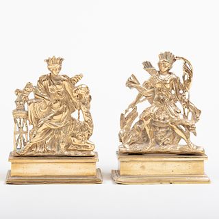 Pair of Dutch Brass Figural Groups Emblematic of Asia and America