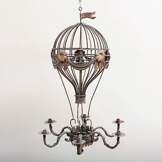 French Balloon Form Painted Metal Six-Light Chandelier