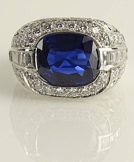 Lady's Fine Quality approx. 5.20 Carat Oval Cut Sapphire and Platinum Ring