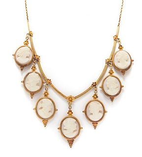A Victorian Yellow Gold and Conch Shell Cameo Necklace, 27.20 dwts.