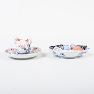 Japanese Porcelain Imari Beaker and Saucer, and a Shaped Stand