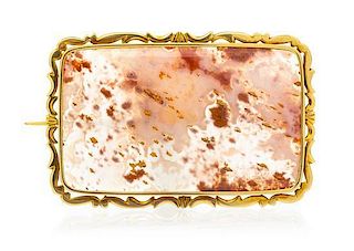 An Antique Yellow Gold and Agate Brooch, 24.60 dwts.