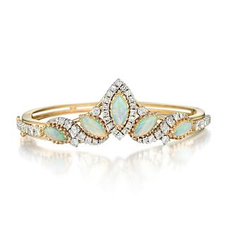 An Opal and Diamond Crown Bangle Bracelet