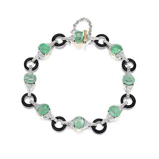 An Onyx Emerald and Diamond Bracelet