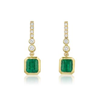A Pair of Colombian Emerald and Diamond Earrings, 1.42 CTW