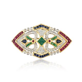 A Diamond and Multi-Colored Gemstone Pin/Pendant