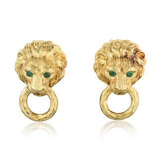 Van Cleef & Arpels Emerald Lion Earclips