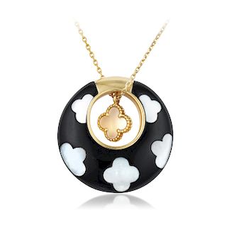 Van Cleef & Arpels Alhambra Onyx and Mother of Pearl Pendant Necklace
