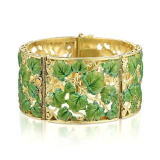 Ottaviani Green Enamel Leaf Wide Bracelet