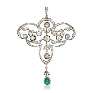 Antique Diamond and Emerald Pendant, Russian