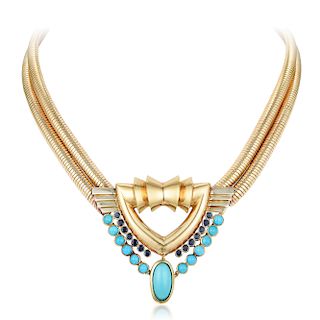 A Turquoise and Sapphire Necklace, French