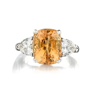 A 6.67-Carat Unheated Ceylon Golden Sapphire and Diamond Ring
