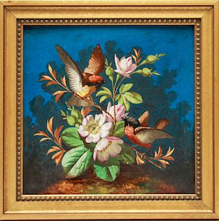 French Porcelain Plaque with Birds & Flowers