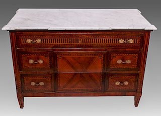 Louis XVI Style Antique Marble Top Commode
