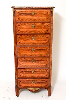 French Marquetry Semainier w Italian Marble Top